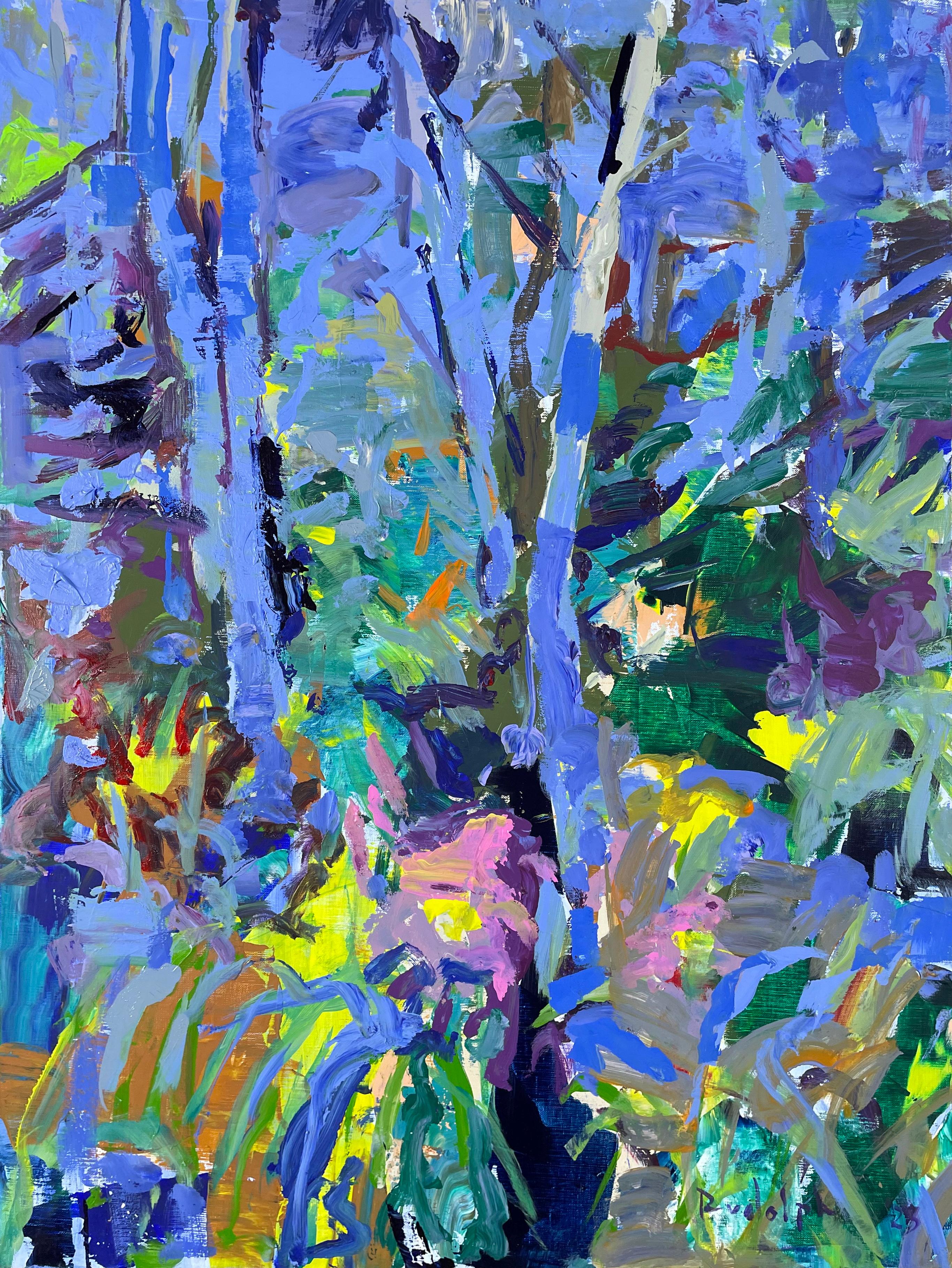 Landscape Painting Peter Rudolph - Étude en Bleu, peinture de paysage à l'huile sur toile, signée 2023, 40x30".