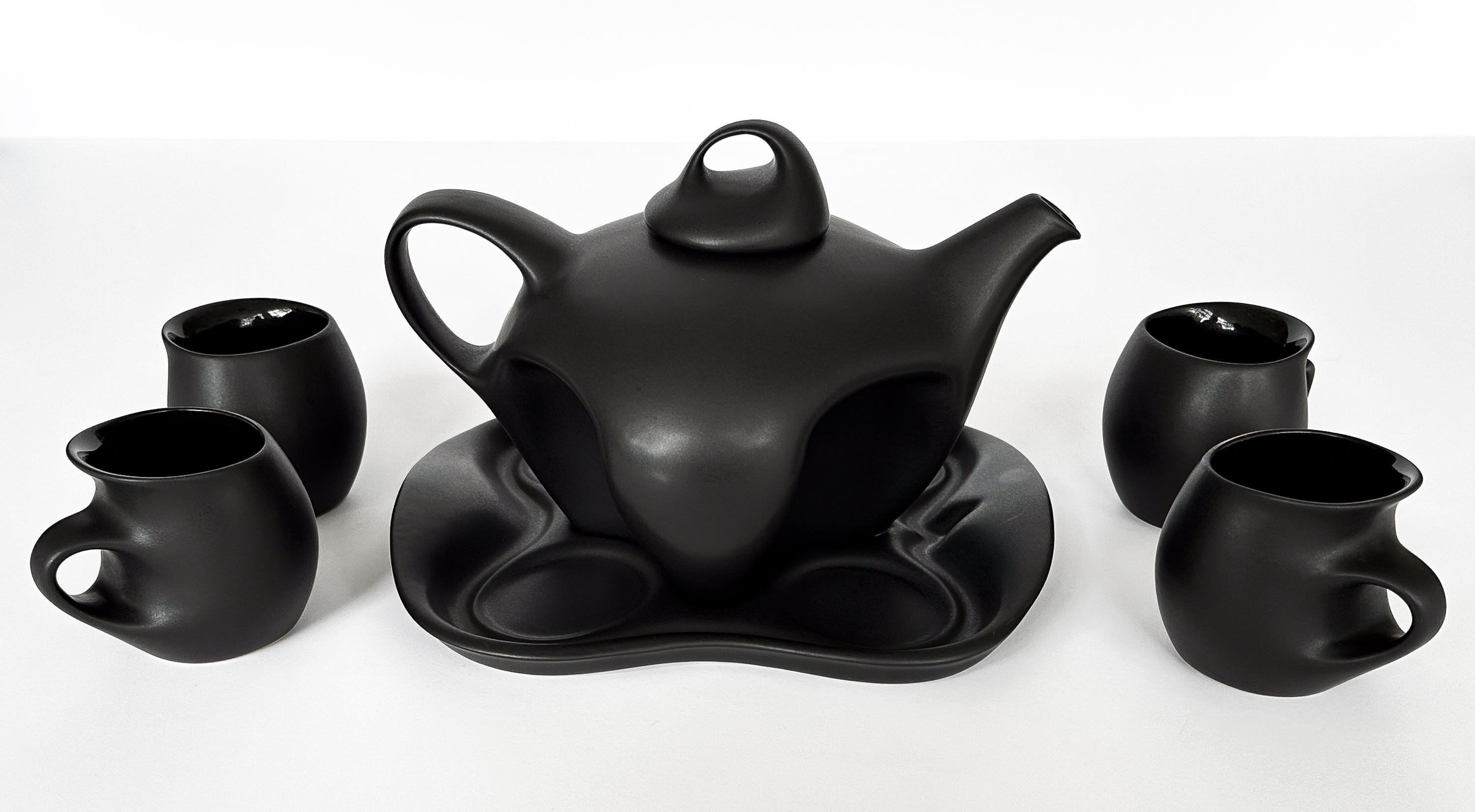 Peter Saenger Black Glazed Ceramic Teapot Set 3