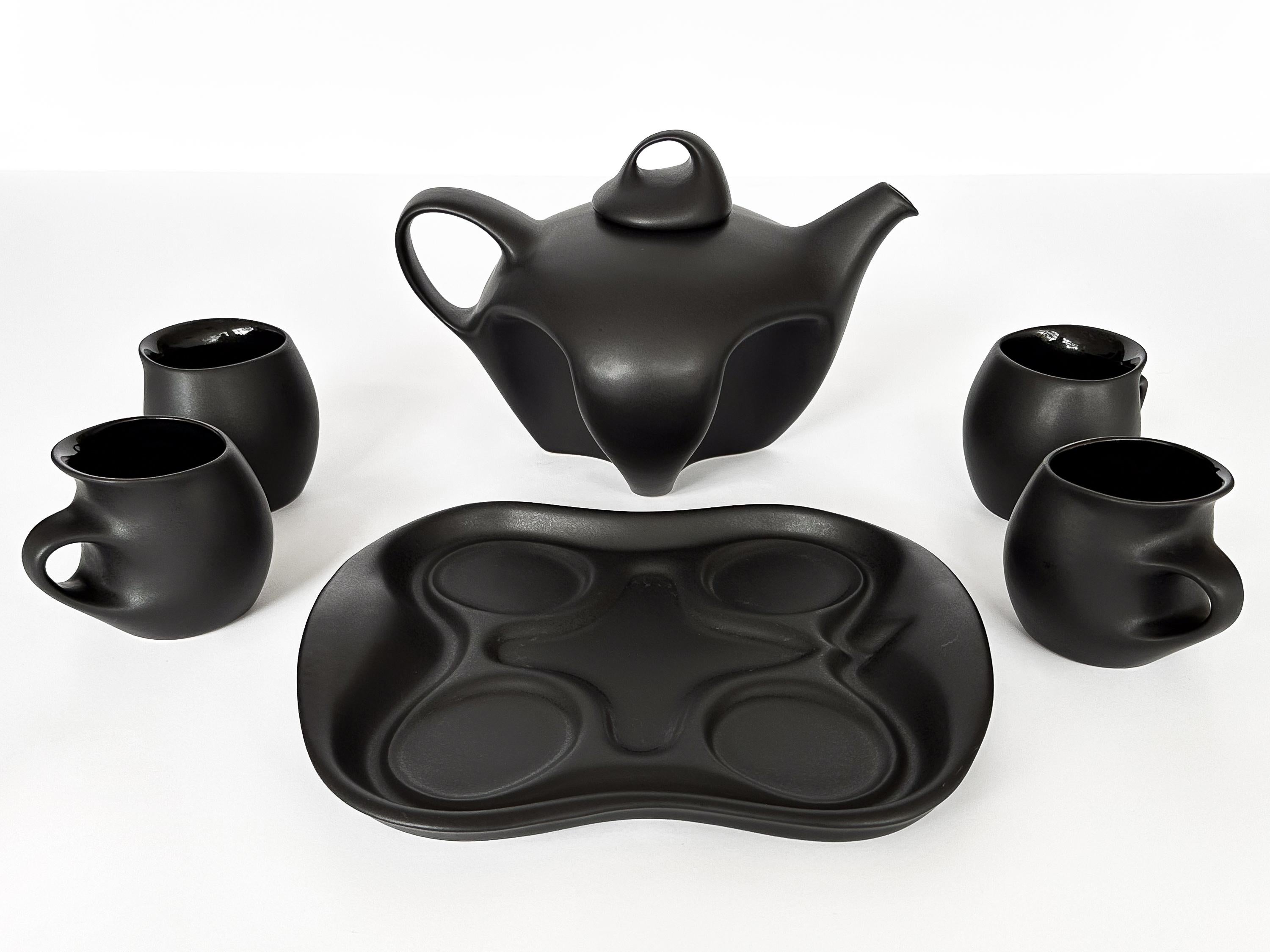 Peter Saenger Black Glazed Ceramic Teapot Set 4