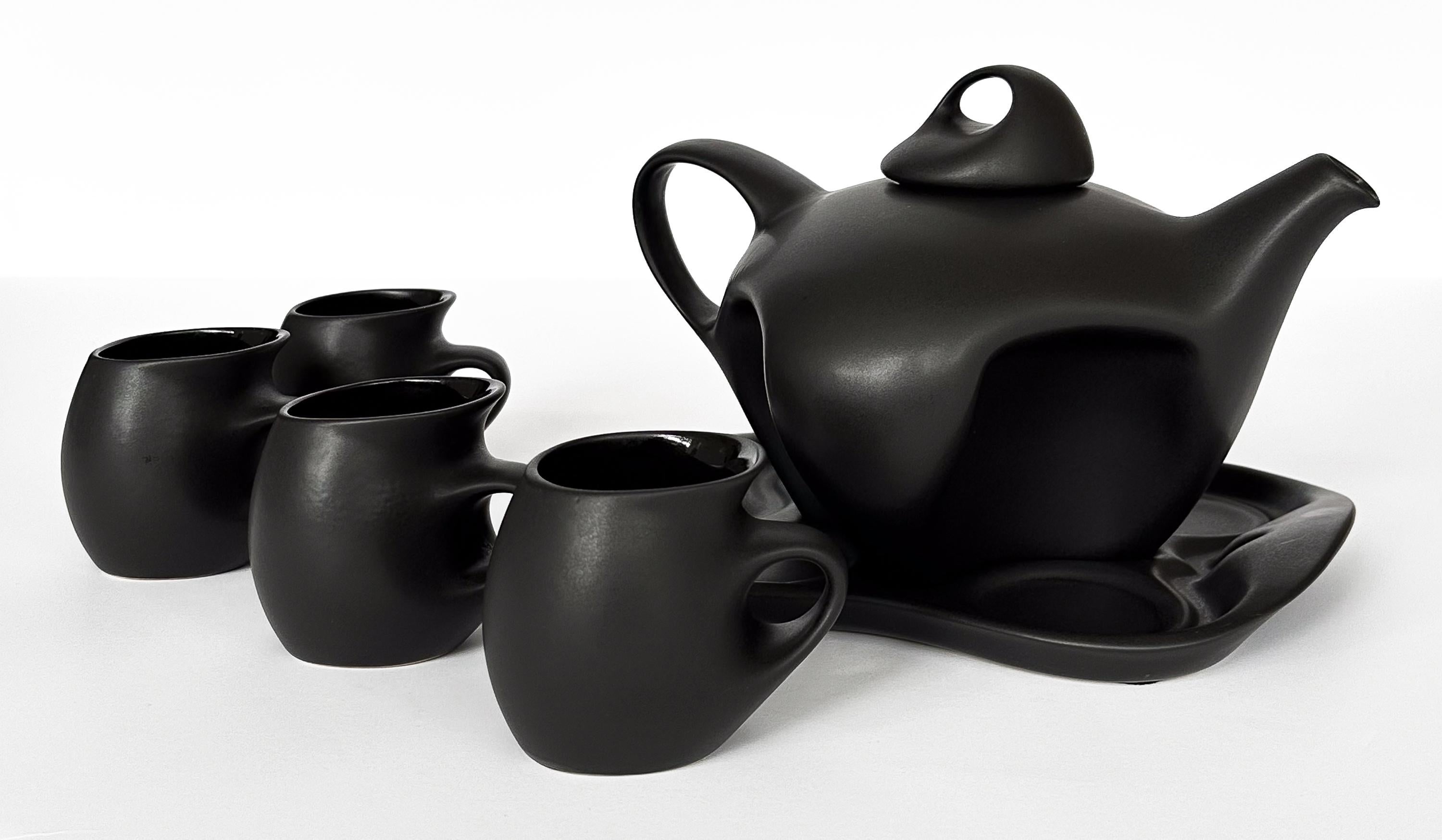 Peter Saenger Black Glazed Ceramic Teapot Set 5