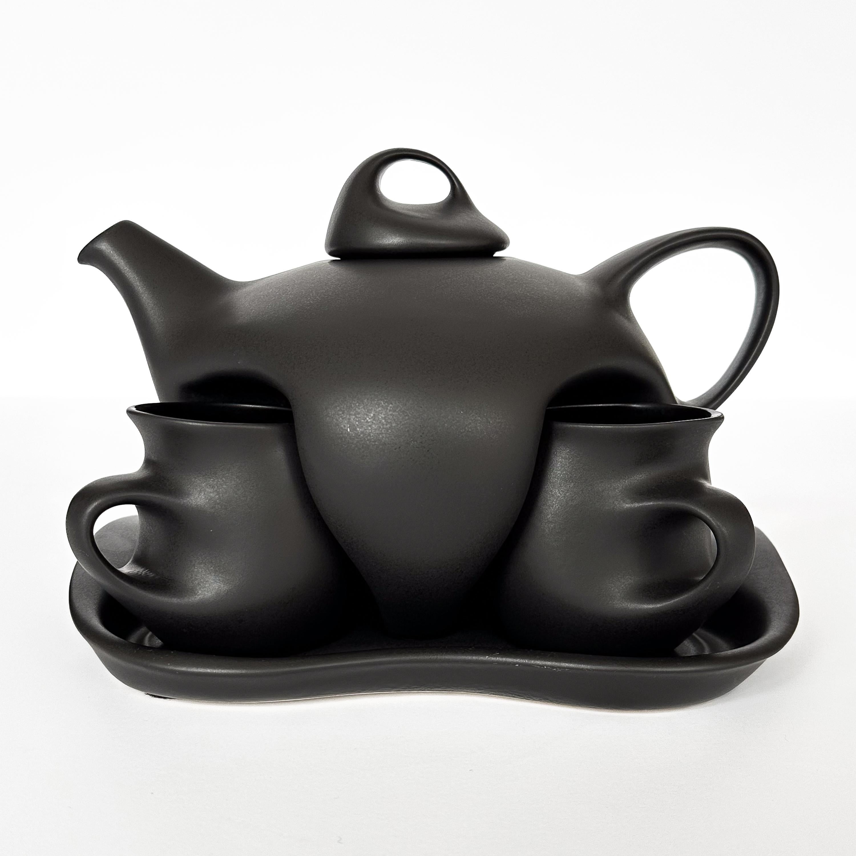 Mid-Century Modern Peter Saenger Black Glazed Ceramic Teapot Set