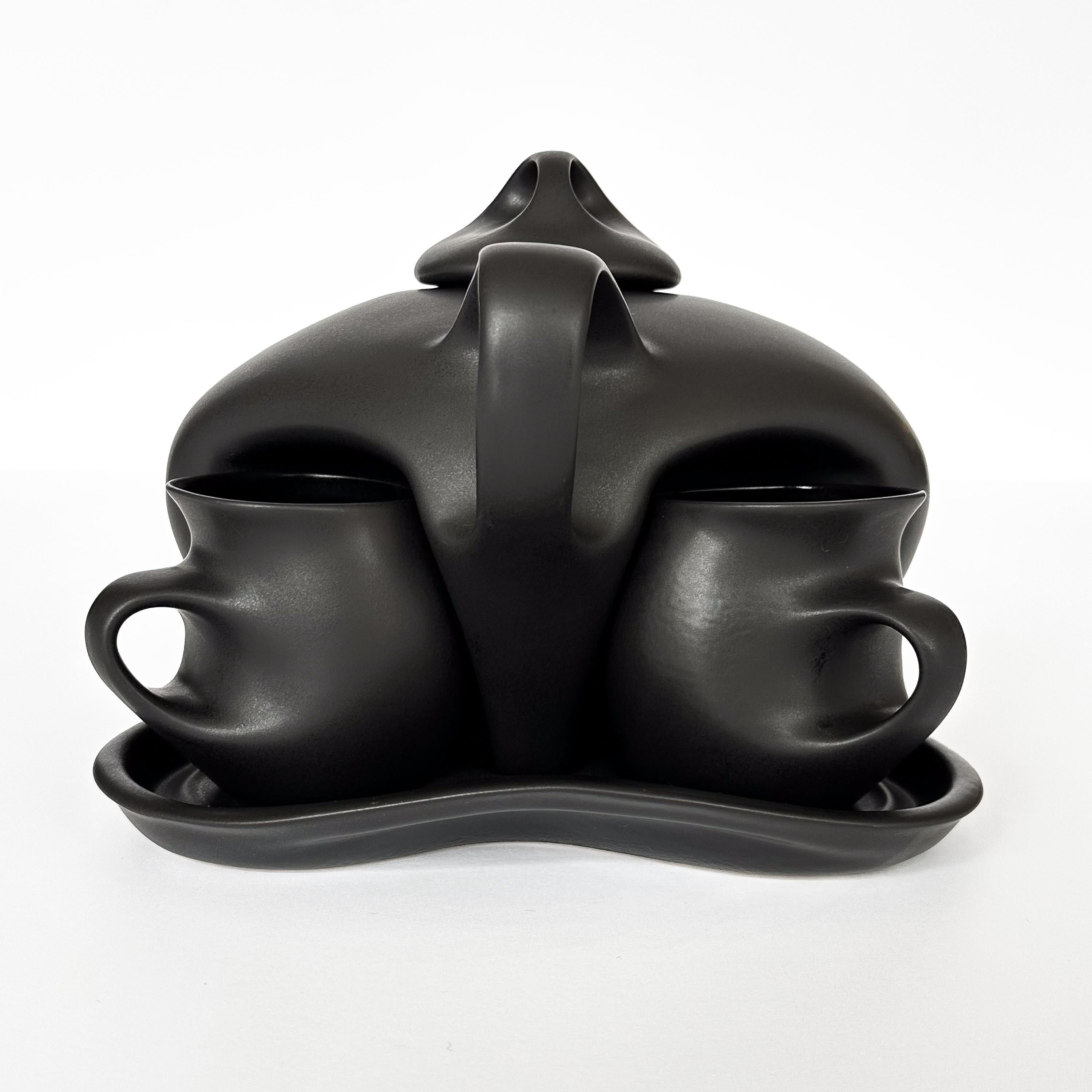 Peter Saenger Black Glazed Ceramic Teapot Set In Excellent Condition In Chicago, IL