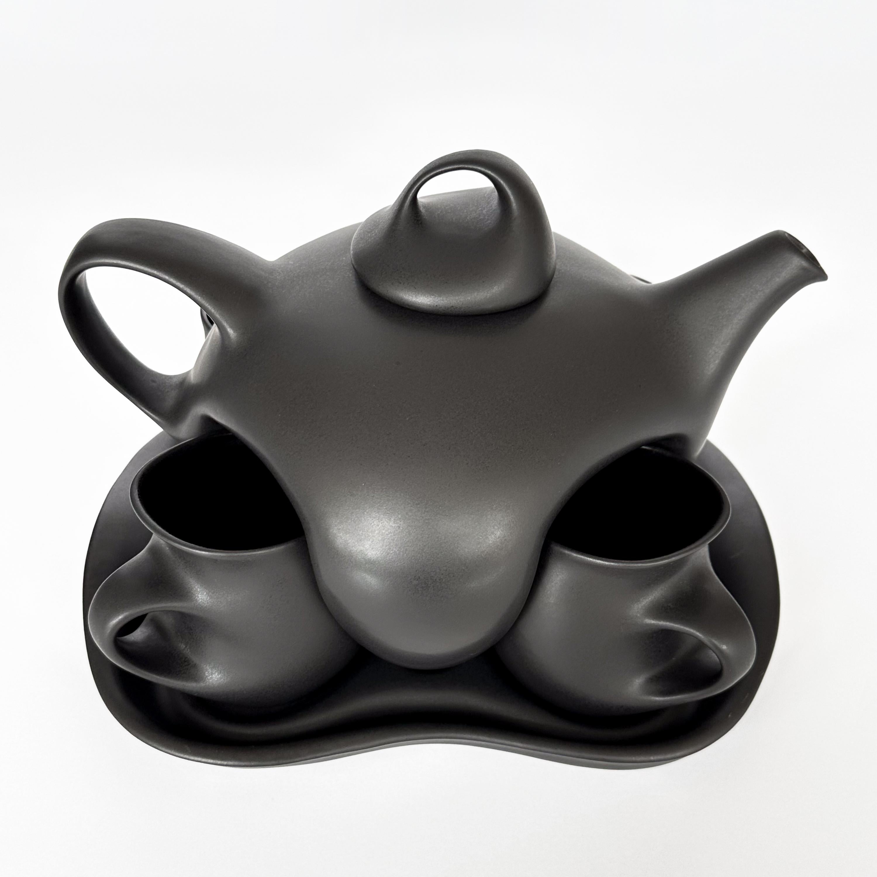 20th Century Peter Saenger Black Glazed Ceramic Teapot Set