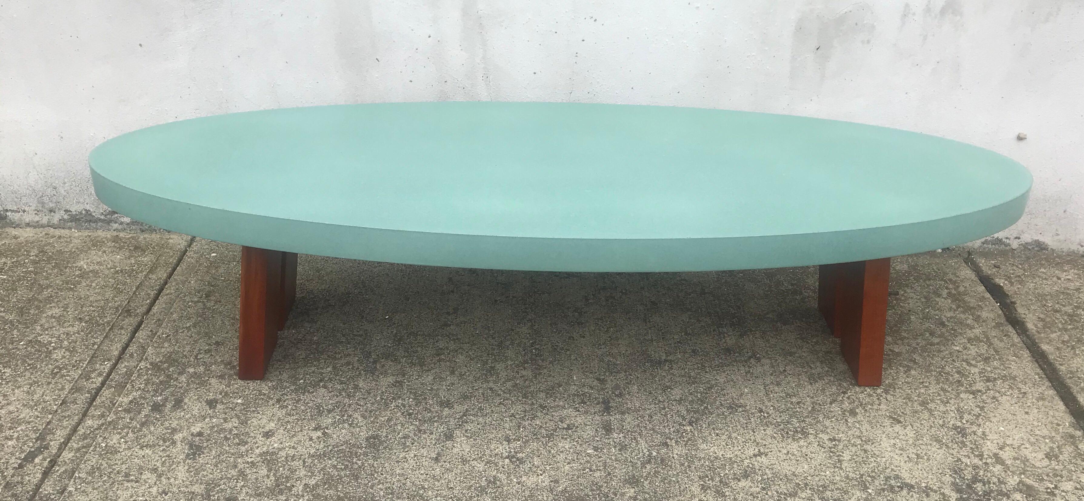 Plaster Turquoise Oval Coffee Table by Peter Sandback, Ettore Sottsass Style