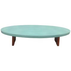 Table basse ovale turquoise de Peter Sandback, style Ettore Sottsass