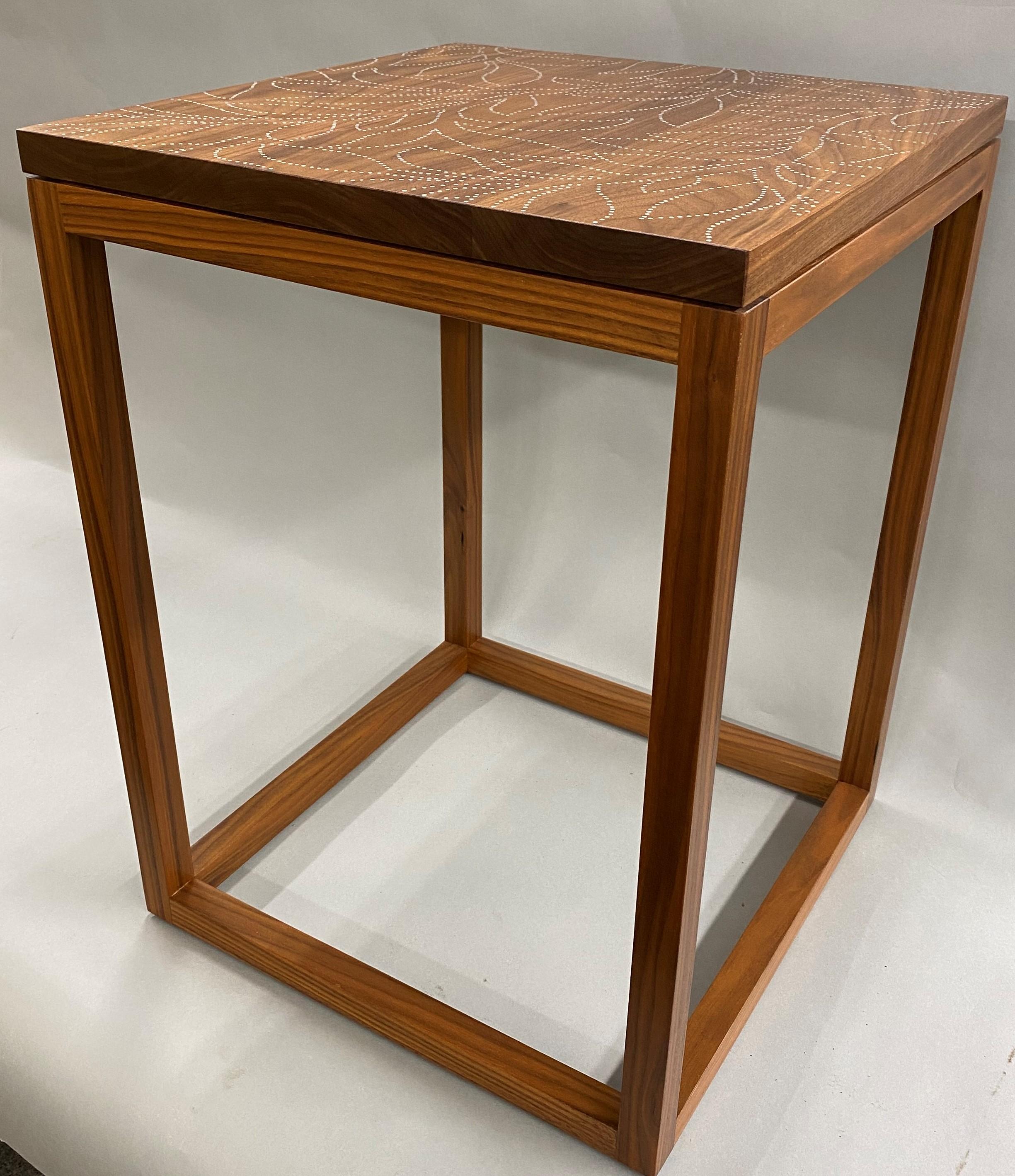 Cast Peter Sandback Modernist Walnut Nailwork Side Table with Foliate Leaf Design