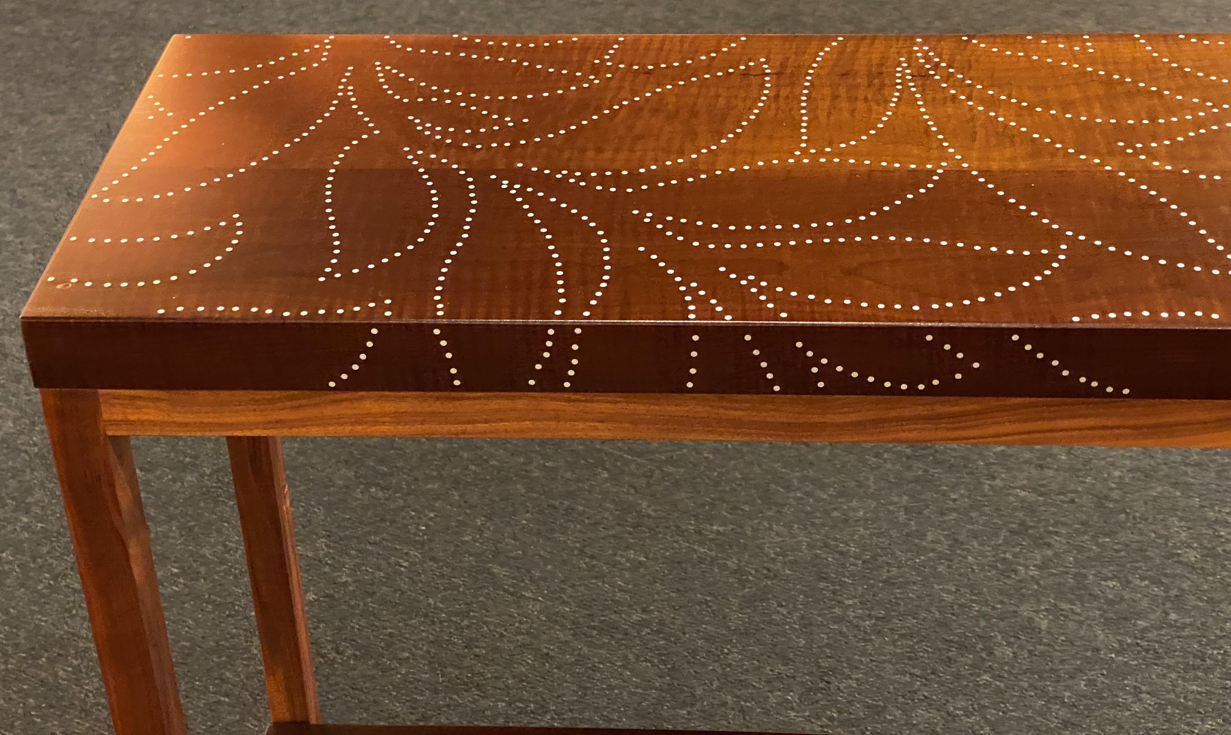 American Peter Sandback Walnut & Maple Console Table with Foliate Aluminum Nail Design