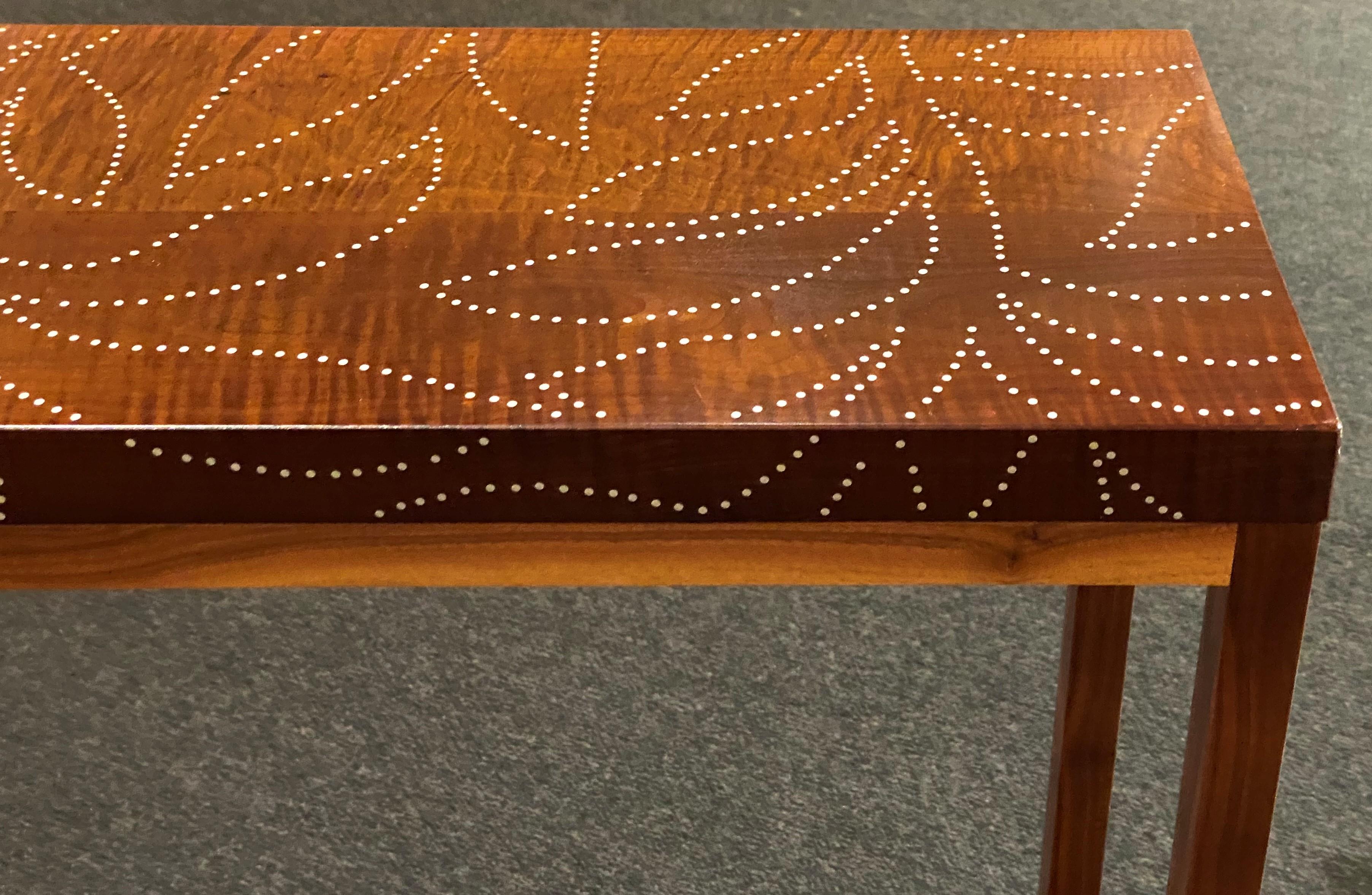 Peter Sandback Walnut & Maple Console Table with Foliate Aluminum Nail Design In Good Condition In Milford, NH