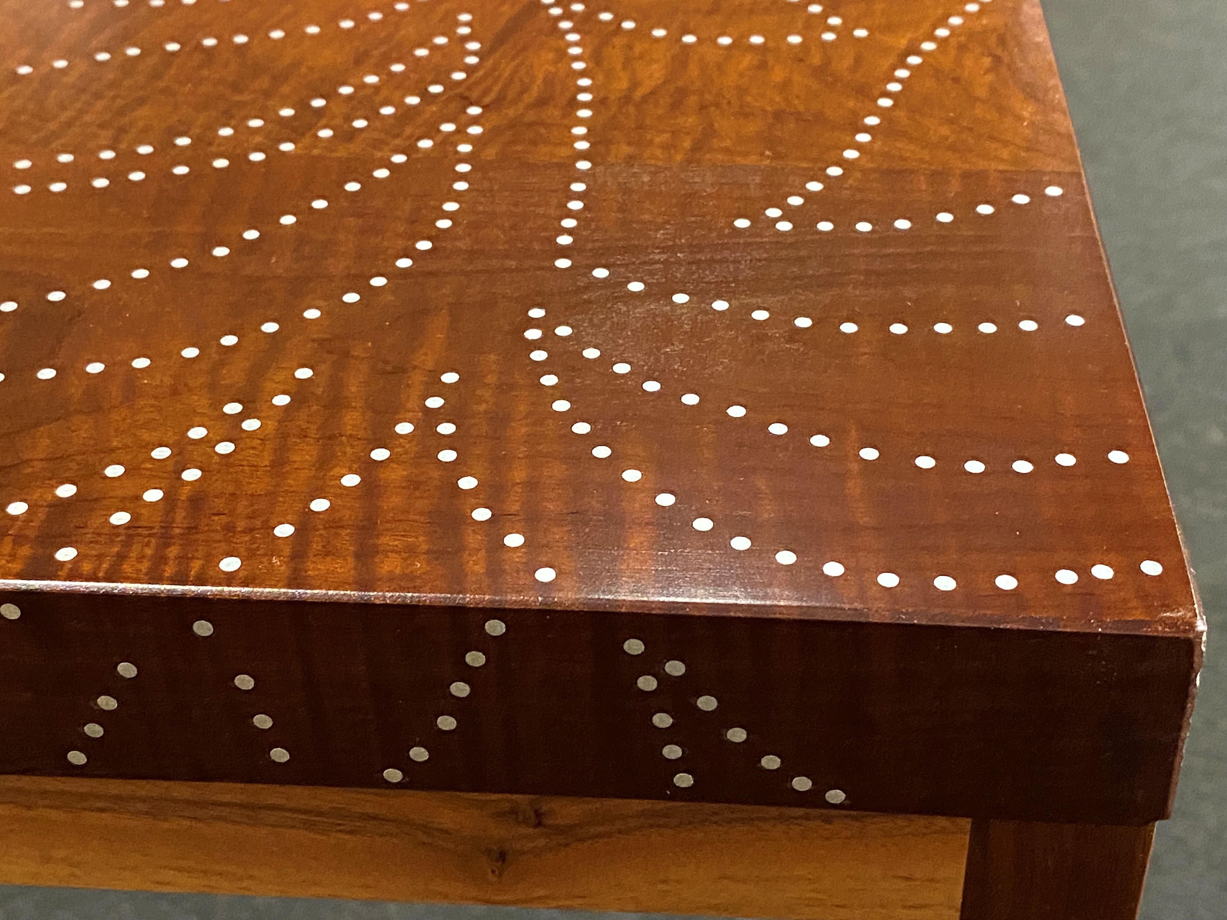 Contemporary Peter Sandback Walnut & Maple Console Table with Foliate Aluminum Nail Design
