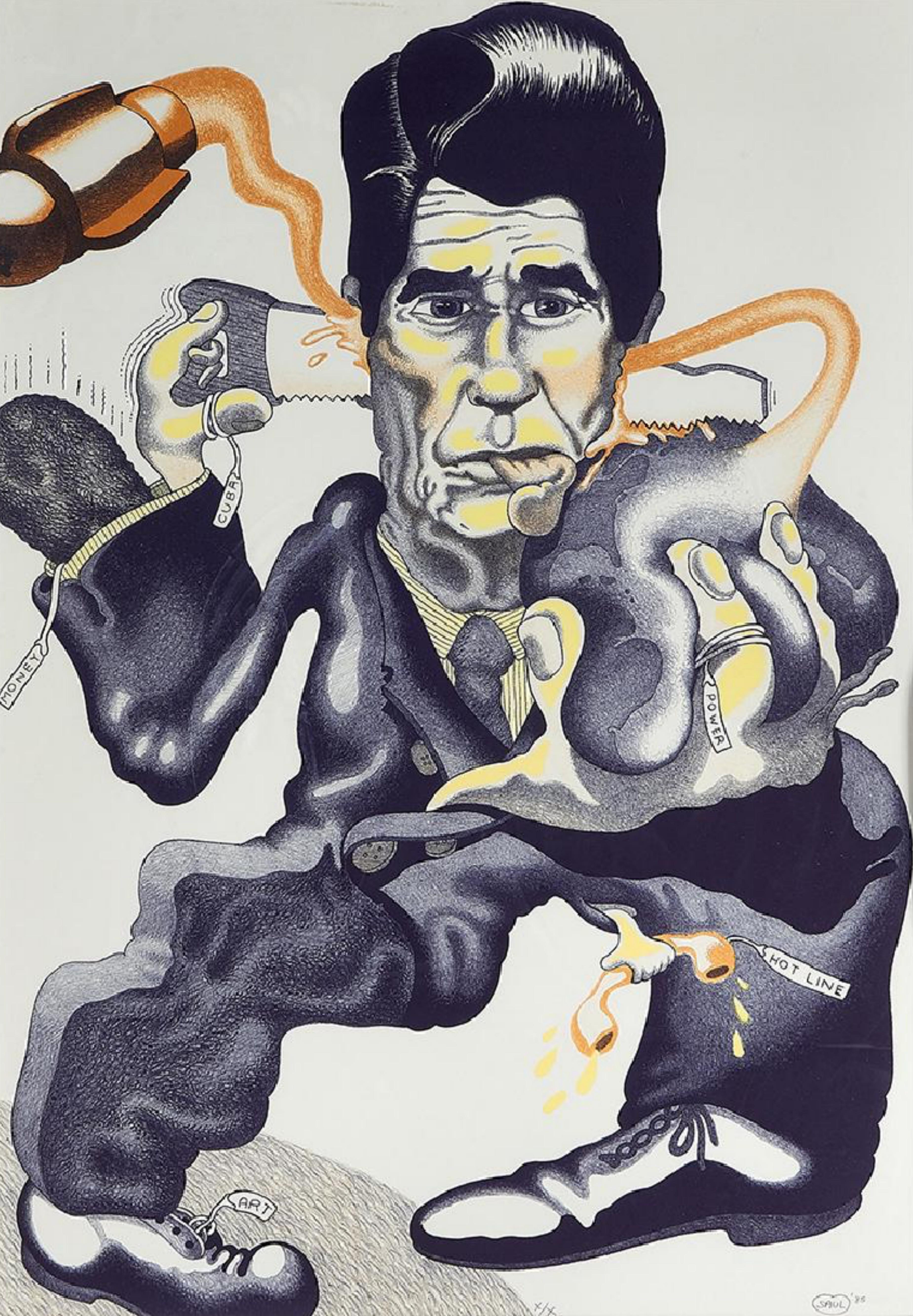 Peter Saul, Politics Pop Art Color lithograph 1980s Reagan era Signed X/X Framed