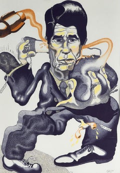 Peter Saul, Politics Pop Art Color lithograph 1980s Reagan era Signed X/X Framed