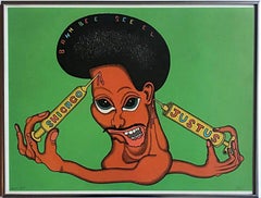 Peter Saul Shicago Justus (Chicago Justice) Black Panther Bobby Seale lithograph