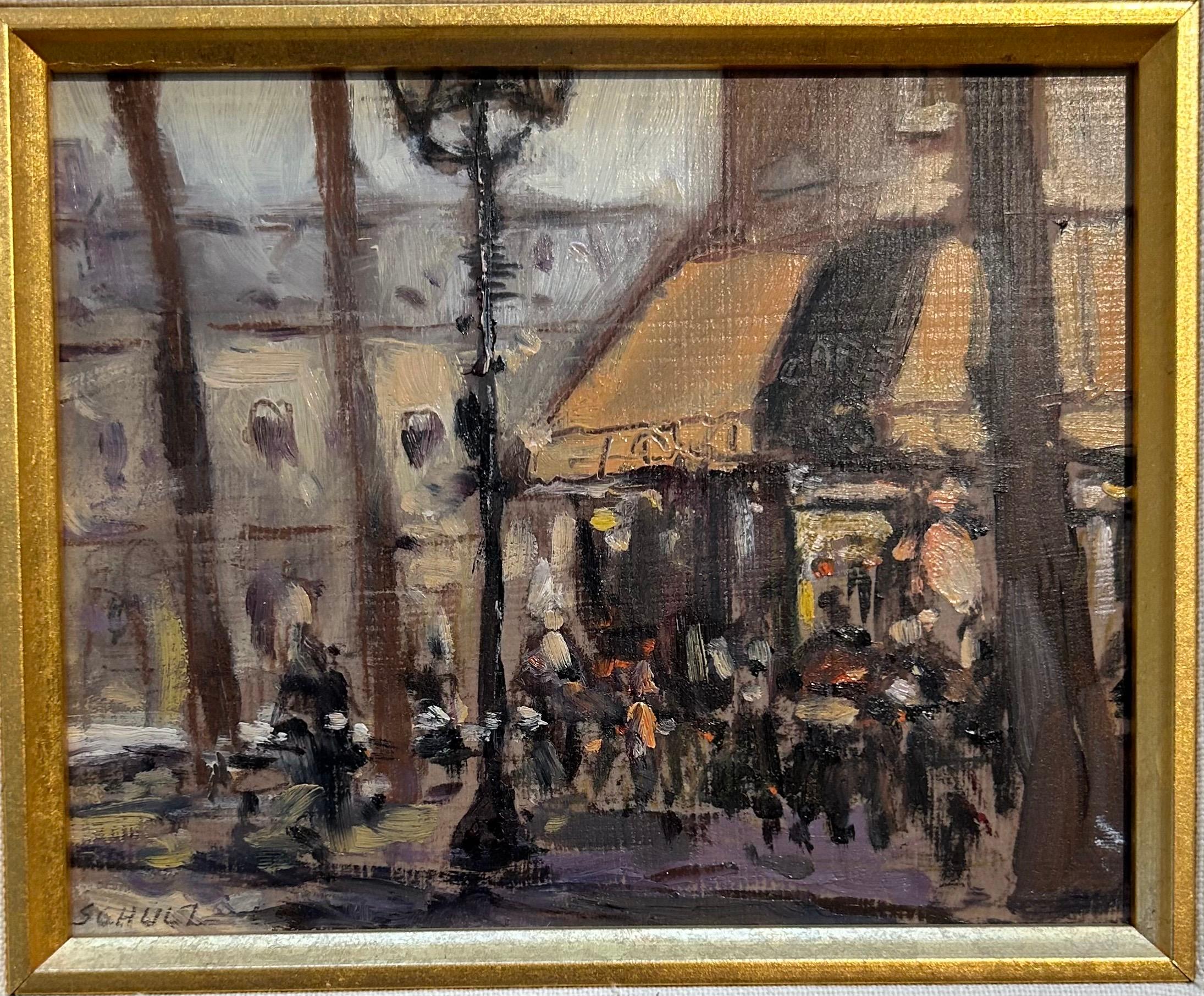 Plein Air Landschaft 'Paris, au Bistro, L'Aprés Midi' (Post-Impressionismus), Painting, von Peter Schulz