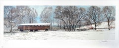 BUCK RUN BRIDGE 1990 Signed Lithograph, Historic Covered Bridge, Black Cows