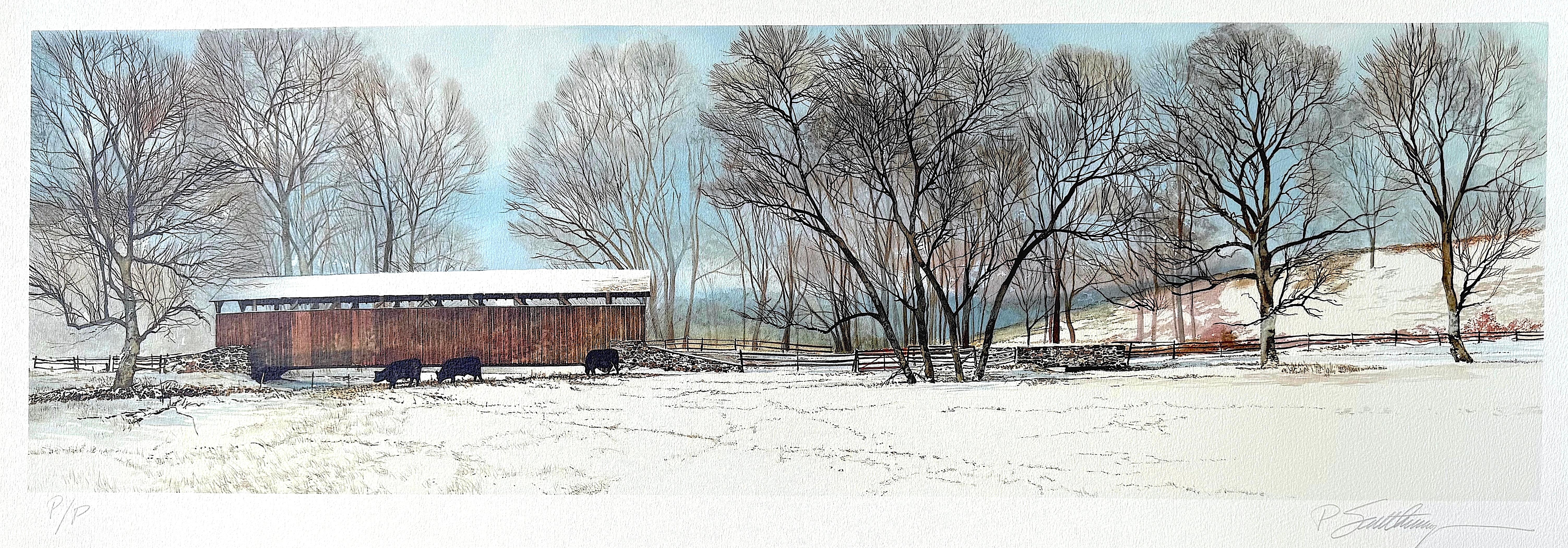 BUCK RUN BRIDGE 1990 Signed Lithograph Historic Covered Bridge Chester County PA