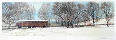 BUCK RUN BRIDGE 1990 Signed Lithograph, Historic Covered Bridge, Black Cows