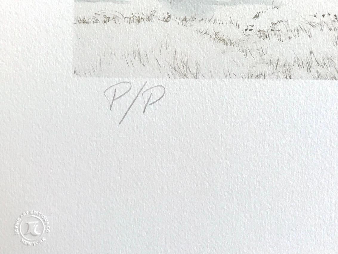 BUCK RUN BRIDGE Signed Lithograph Historic Covered Bridge, Snowy Landscape, Cows 1