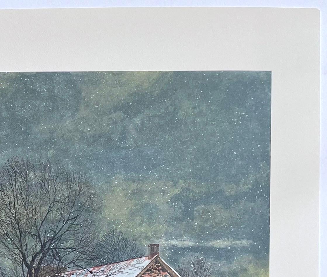 HEARTLAND Hand Drawn Lithograph, Winter Landscape Stone Farmhouse Bucks County For Sale 2