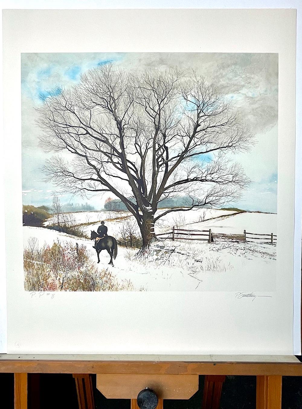 HILLTOPPER Litografía firmada, Paisaje invernal, Caballo, Equitación inglesa en venta 3