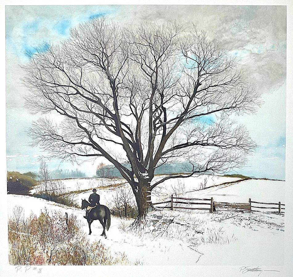 Animal Print de Peter Sculthorpe - HILLTOPPER Litografía firmada, Paisaje invernal, Caballo, Equitación inglesa