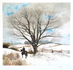 HILLTOPPER Signed Lithograph, Winter Landscape, Horse, Equestrian English Riding
