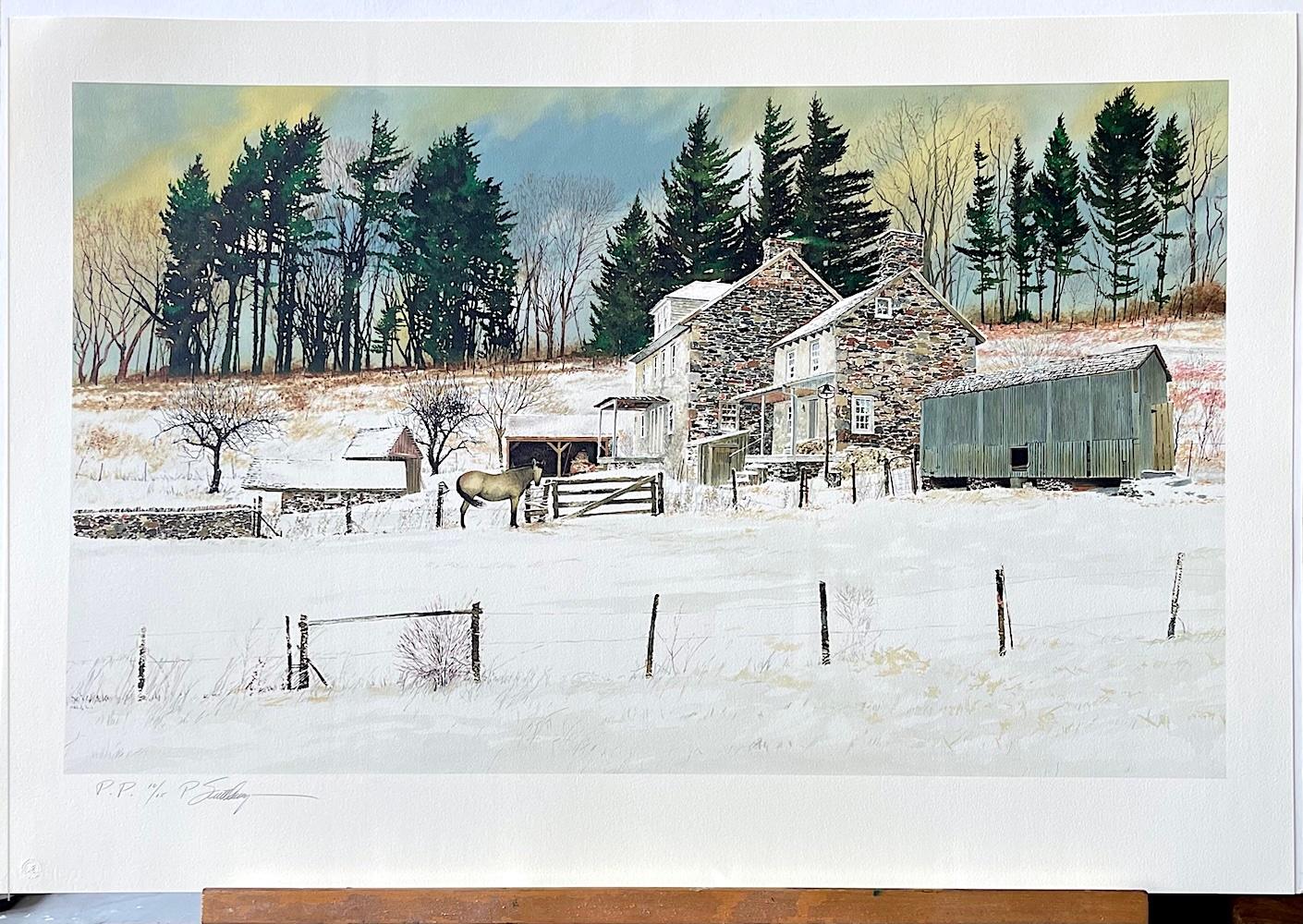 LITTLEWOODS Litografía firmada, histórica granja de piedra, paisaje del condado de Bucks en venta 4