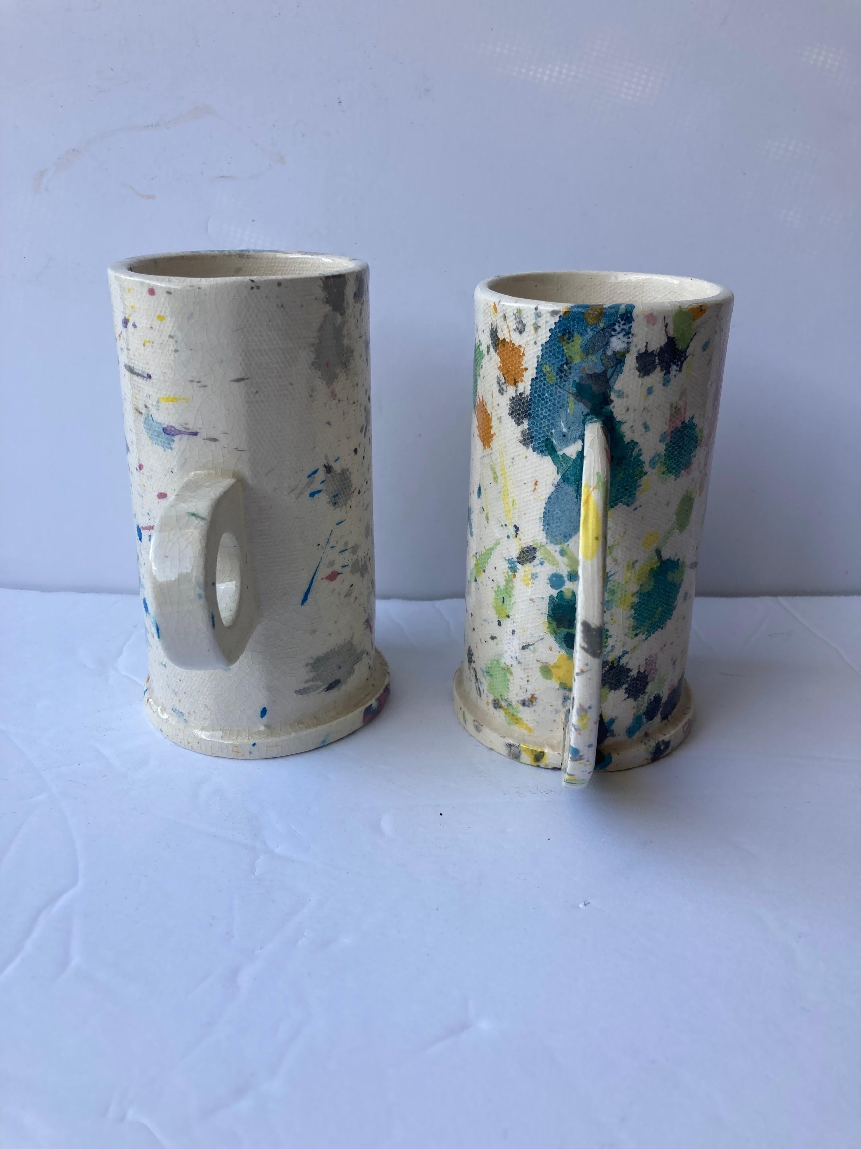 Hand-Crafted Peter Shire, Abstract Cups, Ceramic /Pottery, Splatter EXP Signature, Pop Art For Sale
