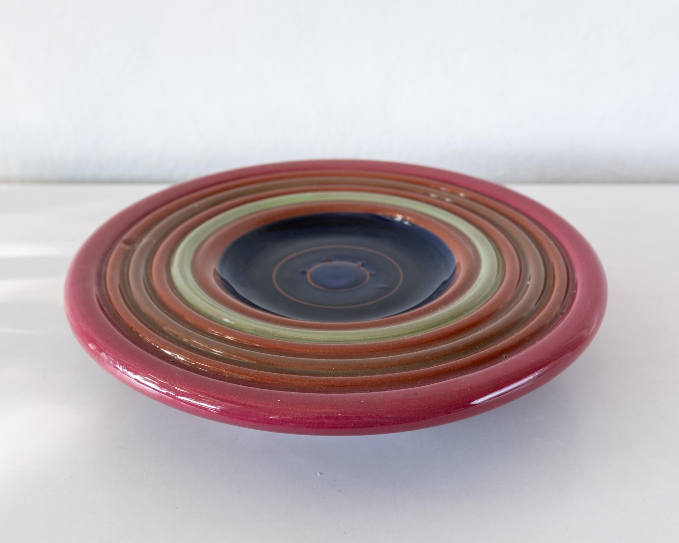 Compote or shallow bowl by Peter Shire, a Los Angeles-based artist and founding member of The Memphis Group. Signed and dated 1997.
