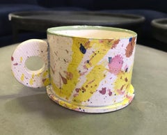 Peter Shire EXP Signed Ceramic Pottery Splatter Mug Cup Sculpture, Early 1980s