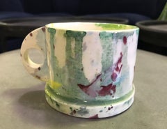 Peter Shire EXP Signed Ceramic Pottery Splatter Mug Cup Sculpture, Early 1980s