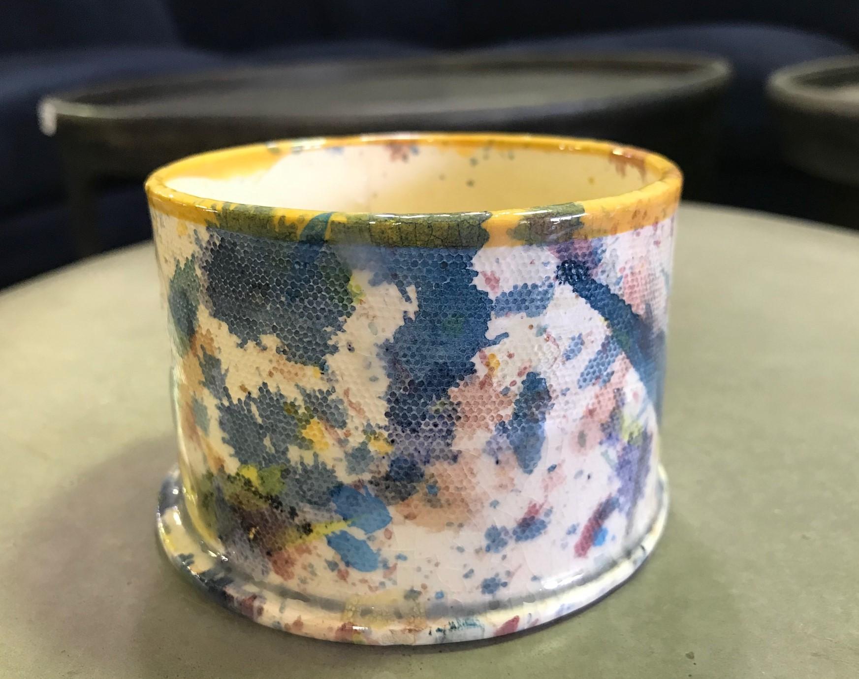 American Peter Shire EXP Signed Ceramic Pottery Splatter Mug Cup Sculpture, Early 1980s