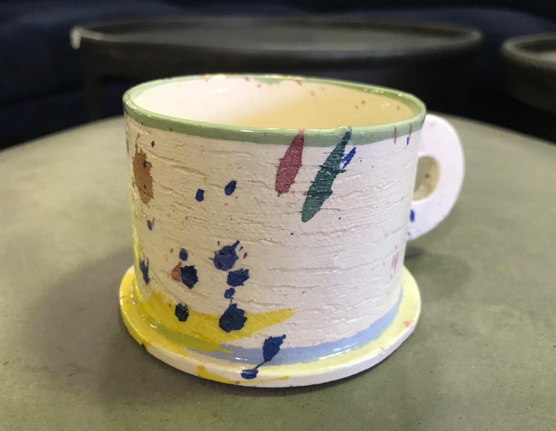 Peter Shire EXP Signed Ceramic Pottery Splatter Mug Cup Sculpture, Early 1980s In Good Condition In Studio City, CA