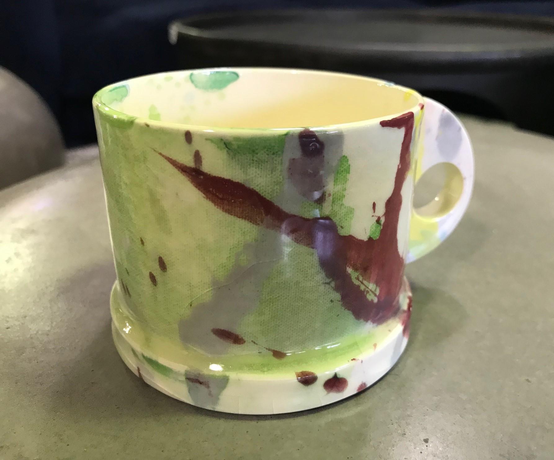 Post-Modern Peter Shire EXP Signed Ceramic Pottery Splatter Mug Cup Sculpture, Early 1980s