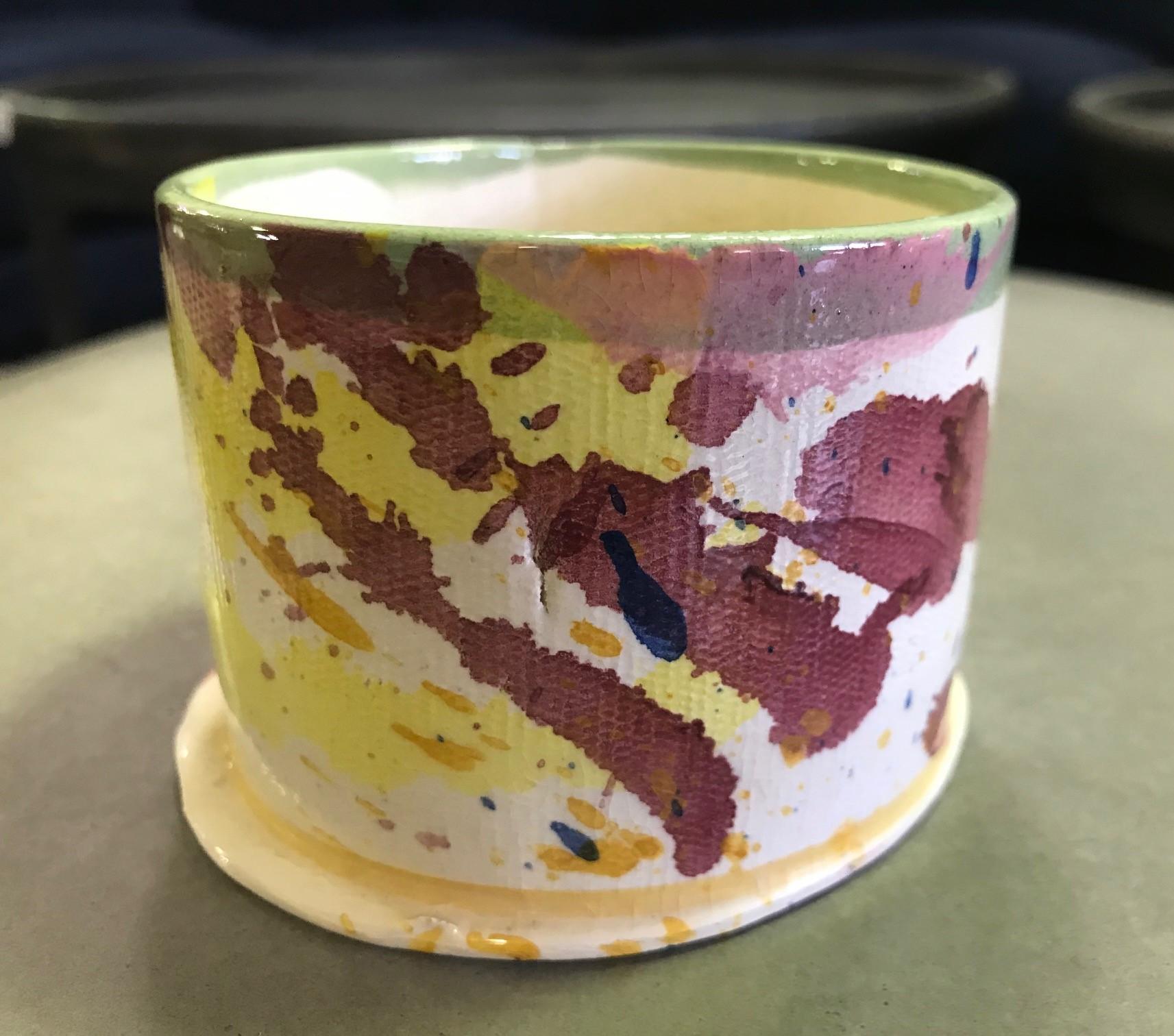 Peter Shire EXP Signed Ceramic Pottery Splatter Mug Cup Sculpture, Early 1980s In Good Condition In Studio City, CA