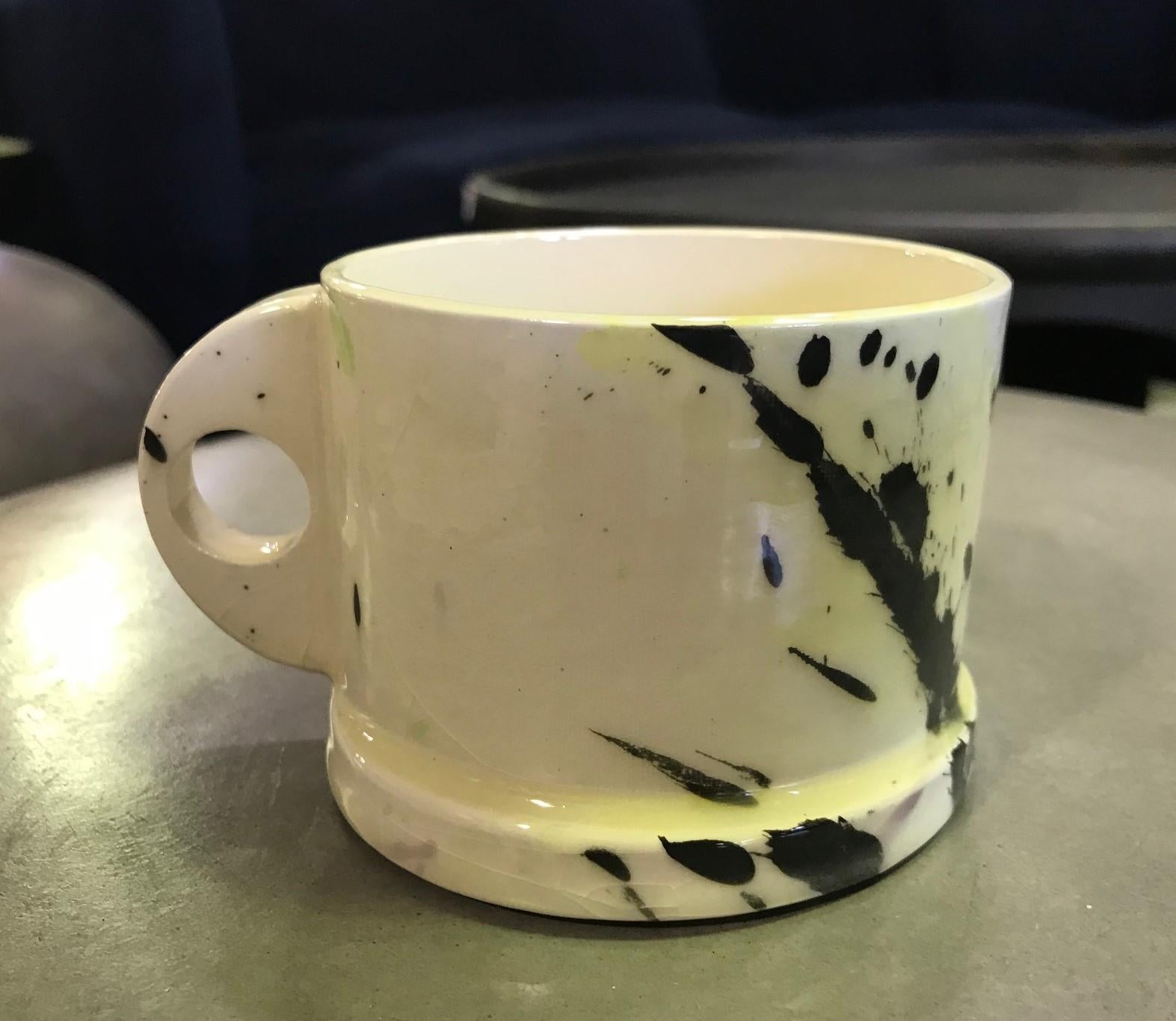 American Peter Shire EXP Signed Ceramic Pottery Splatter Mug Cup Sculpture, Mid-1980s