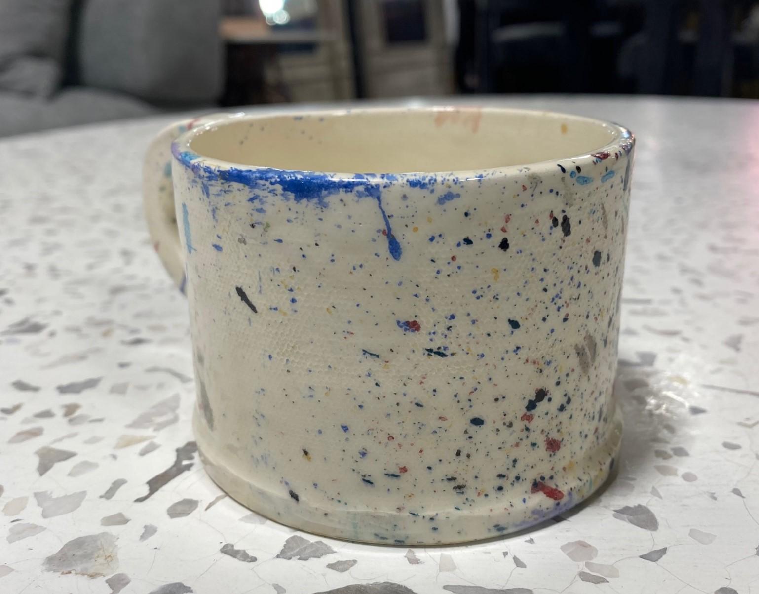 Glazed Peter Shire Exp Signed Post Modern Ceramic California Pottery Splatter Cup, 1979 For Sale