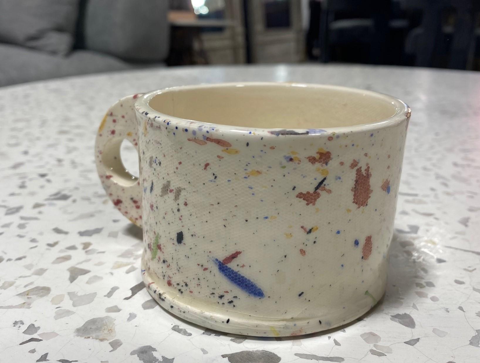 Glazed Peter Shire Exp Signed Post Modern Ceramic California Pottery Splatter Cup, 1979 For Sale