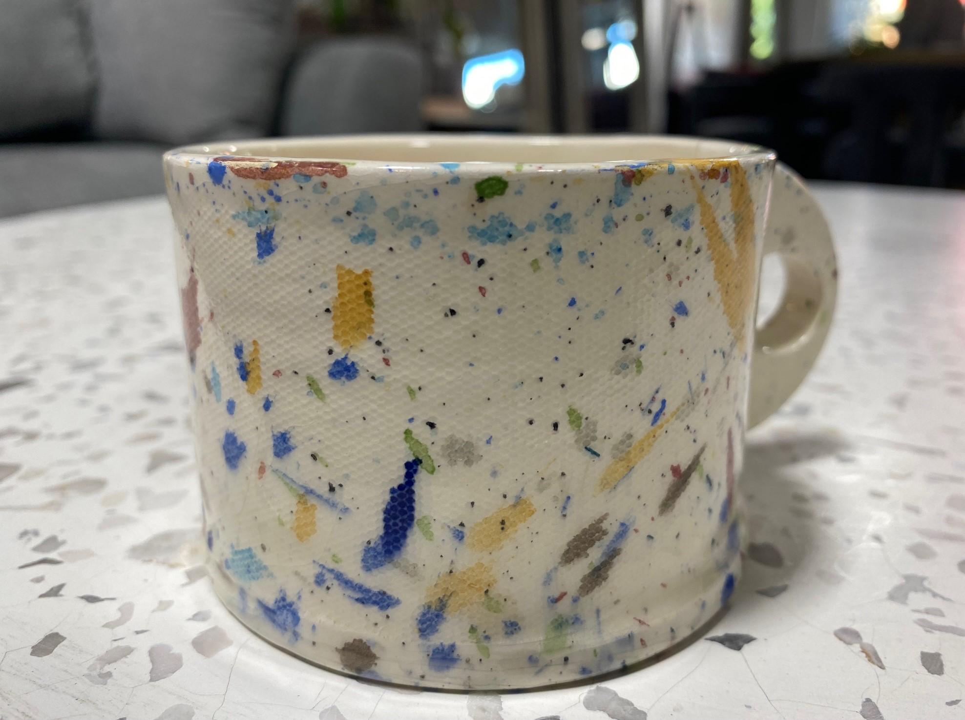Late 20th Century Peter Shire Exp Signed Post Modern Ceramic California Pottery Splatter Cup, 1979 For Sale