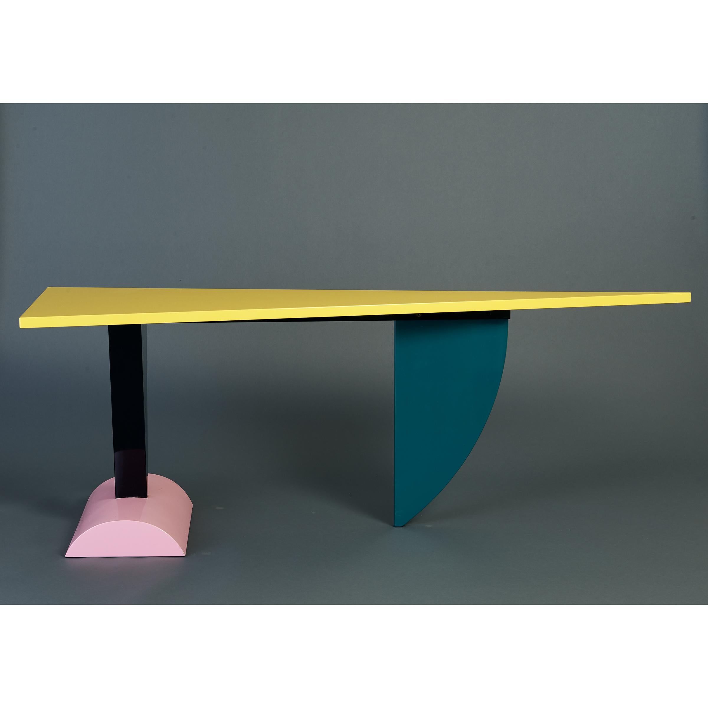 Mid-Century Modern Peter Shire: Original Memphis Milano Brazil Table in Lacquered Wood, Italy 1981 For Sale