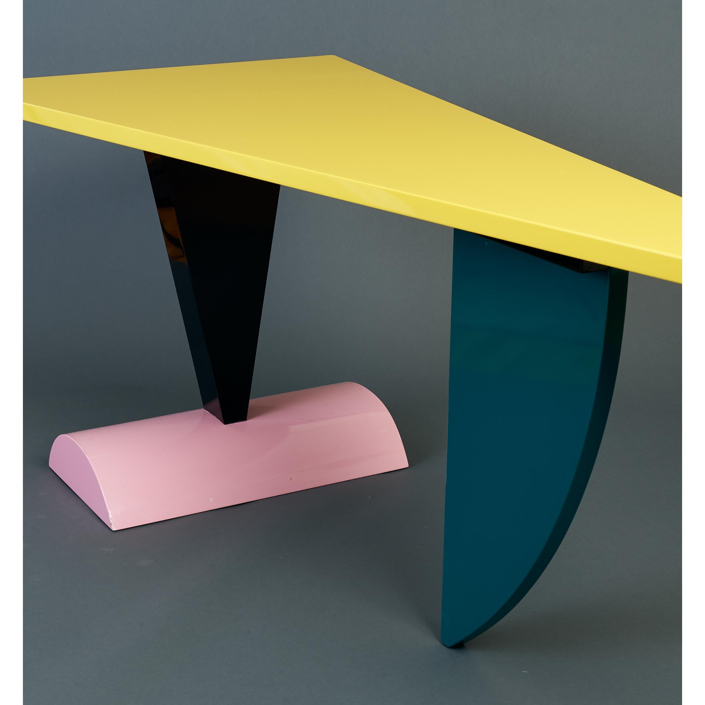Late 20th Century Peter Shire: Original Memphis Milano Brazil Table in Lacquered Wood, Italy 1981 For Sale