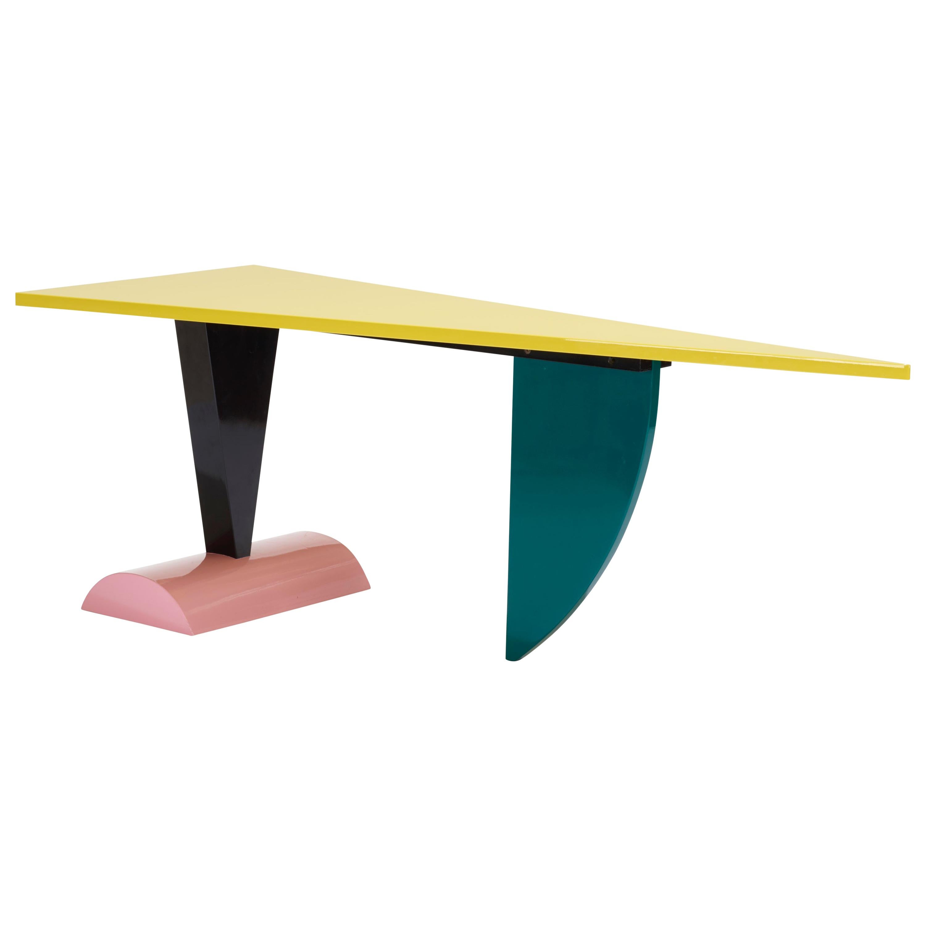 Peter Shire: Original Memphis Milano Brazil Table in Lacquered Wood, Italy 1981 For Sale