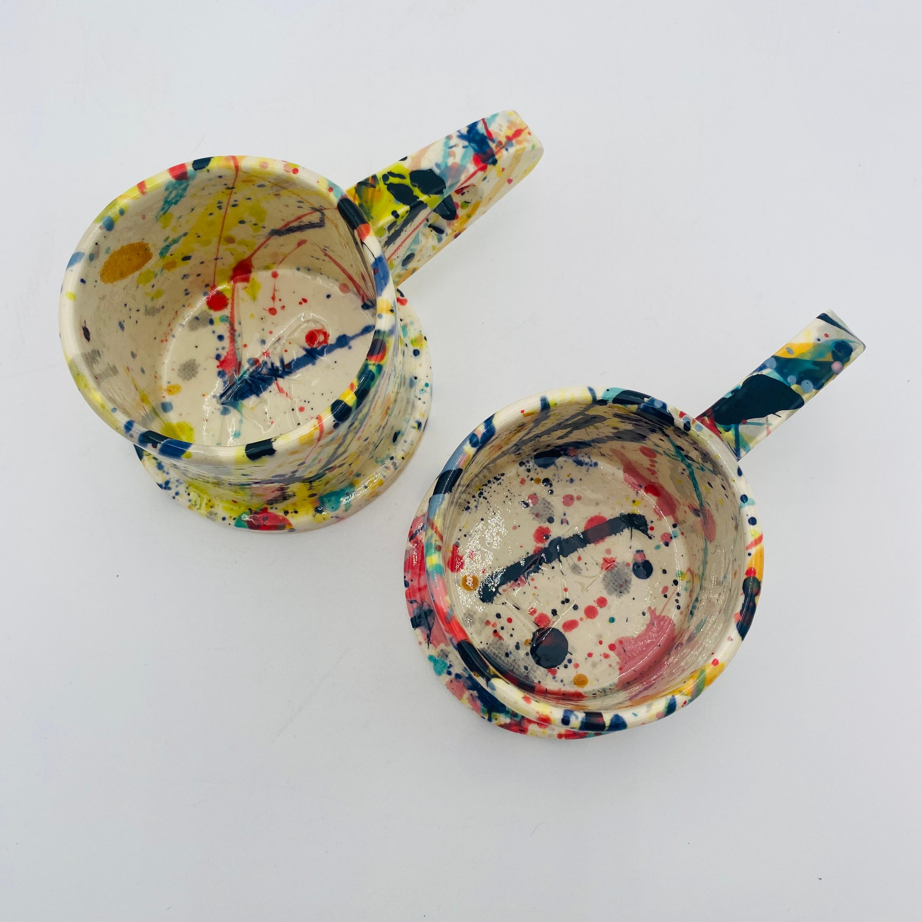 Post-Modern Peter Shire Pair of Memphis Milano Ceramic Splatter Mugs For Sale