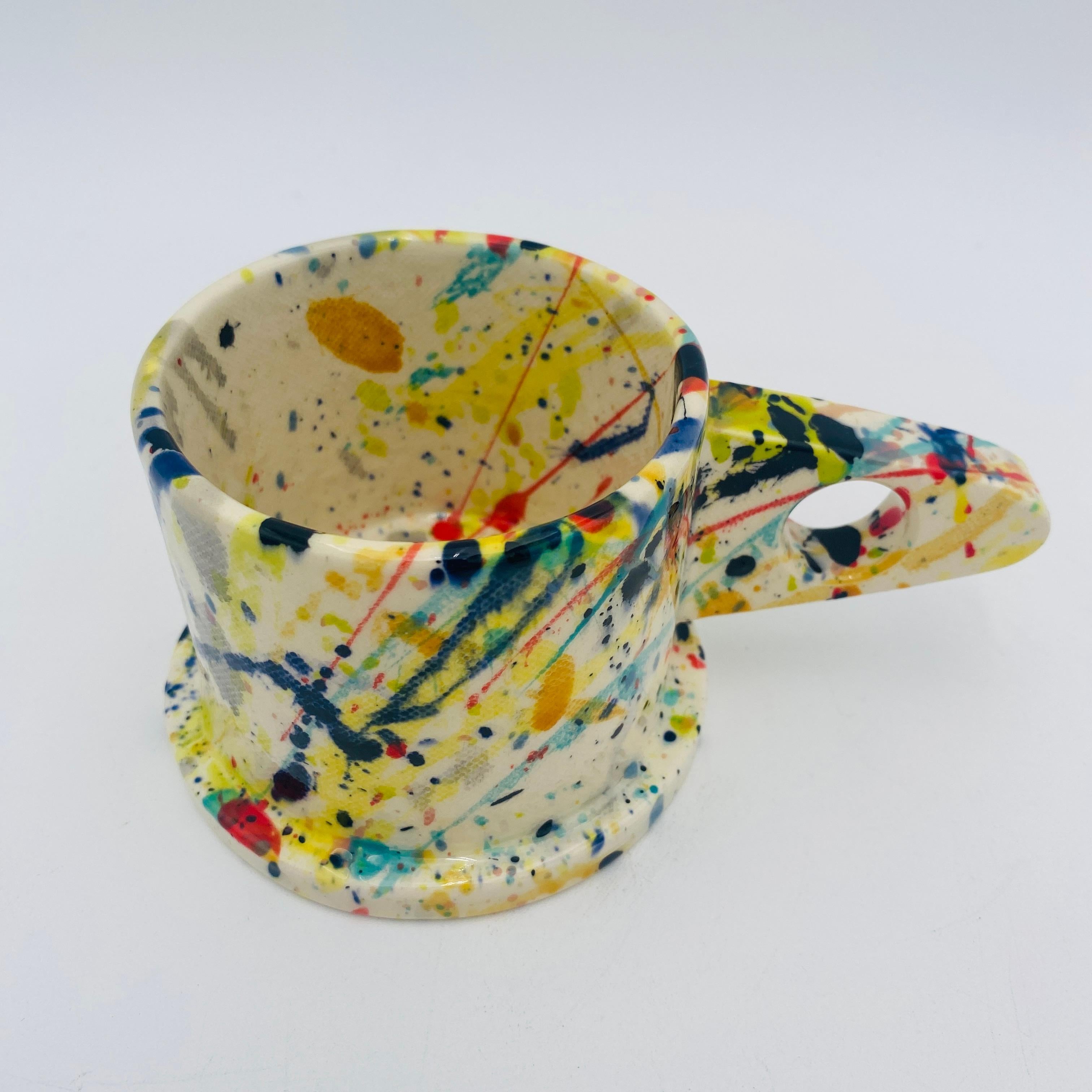 Contemporary Peter Shire Pair of Memphis Milano Ceramic Splatter Mugs For Sale