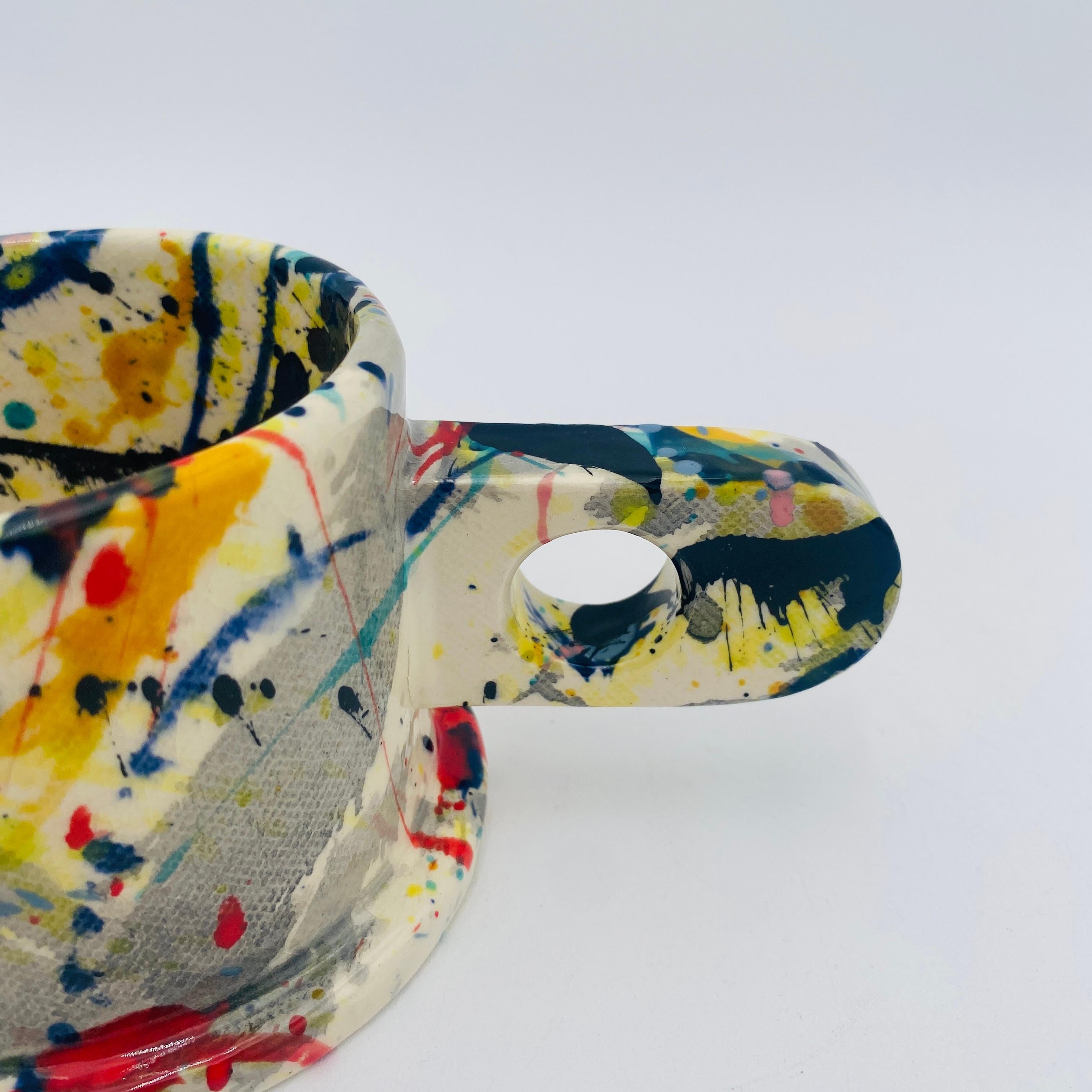 Peter Shire Pair of Memphis Milano Ceramic Splatter Mugs For Sale 2
