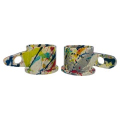 Peter Shire Pareja de tazas de cerámica salpicada Memphis Milano