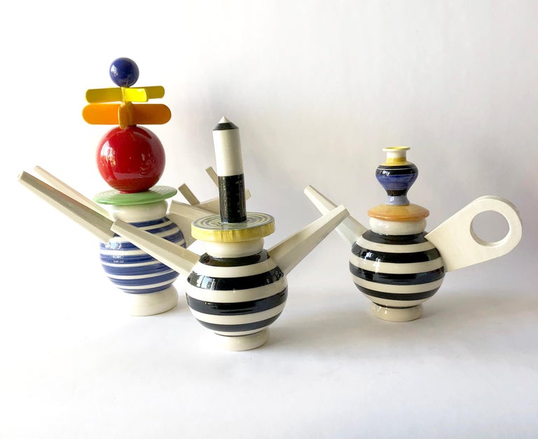 Peter Shire Post Modernist Memphis Design Ceramic Teapot For Sale 1