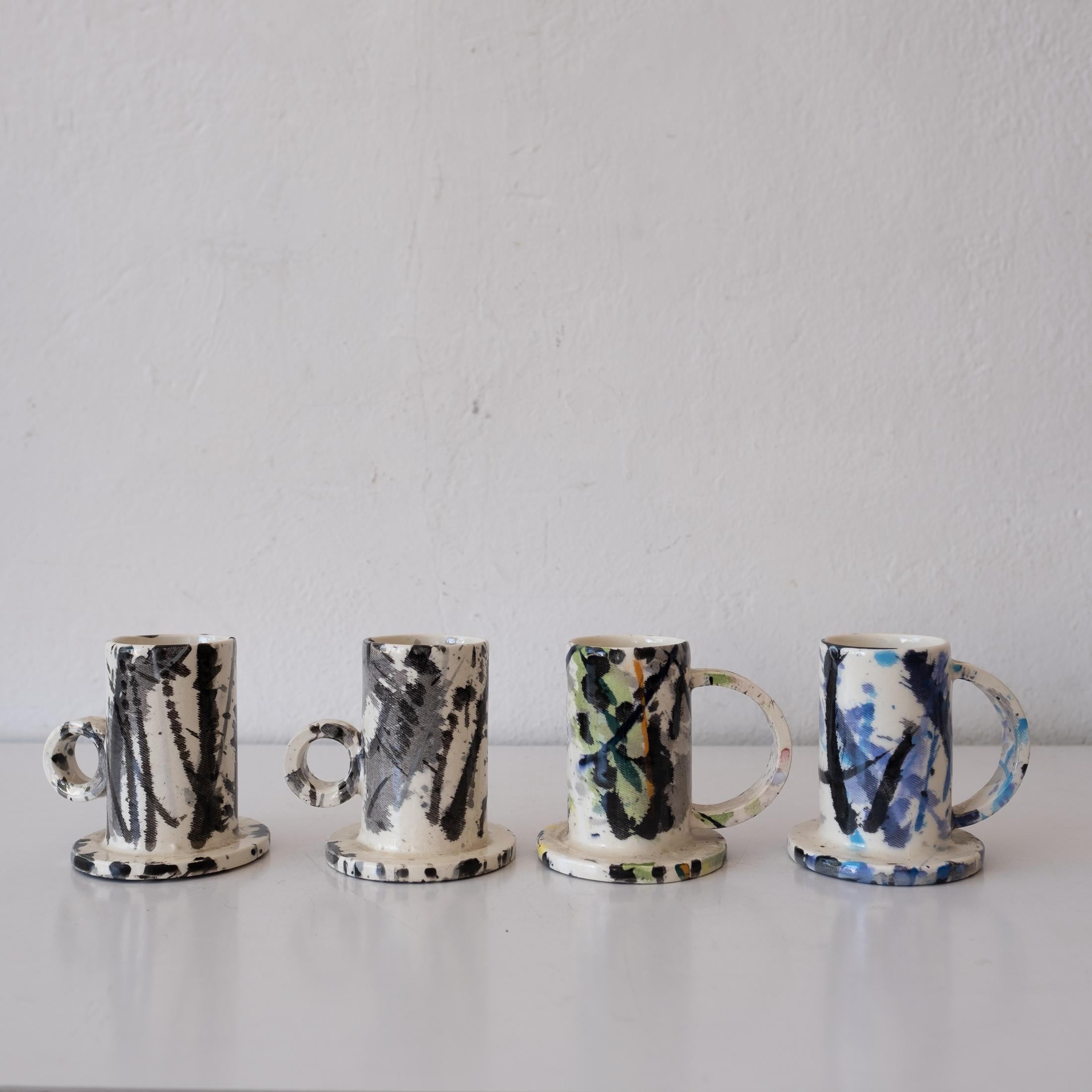 A really great set of ceramic love cups by Peter Shire, a Los Angeles-based artist and founding member of The Memphis Group. Signed 