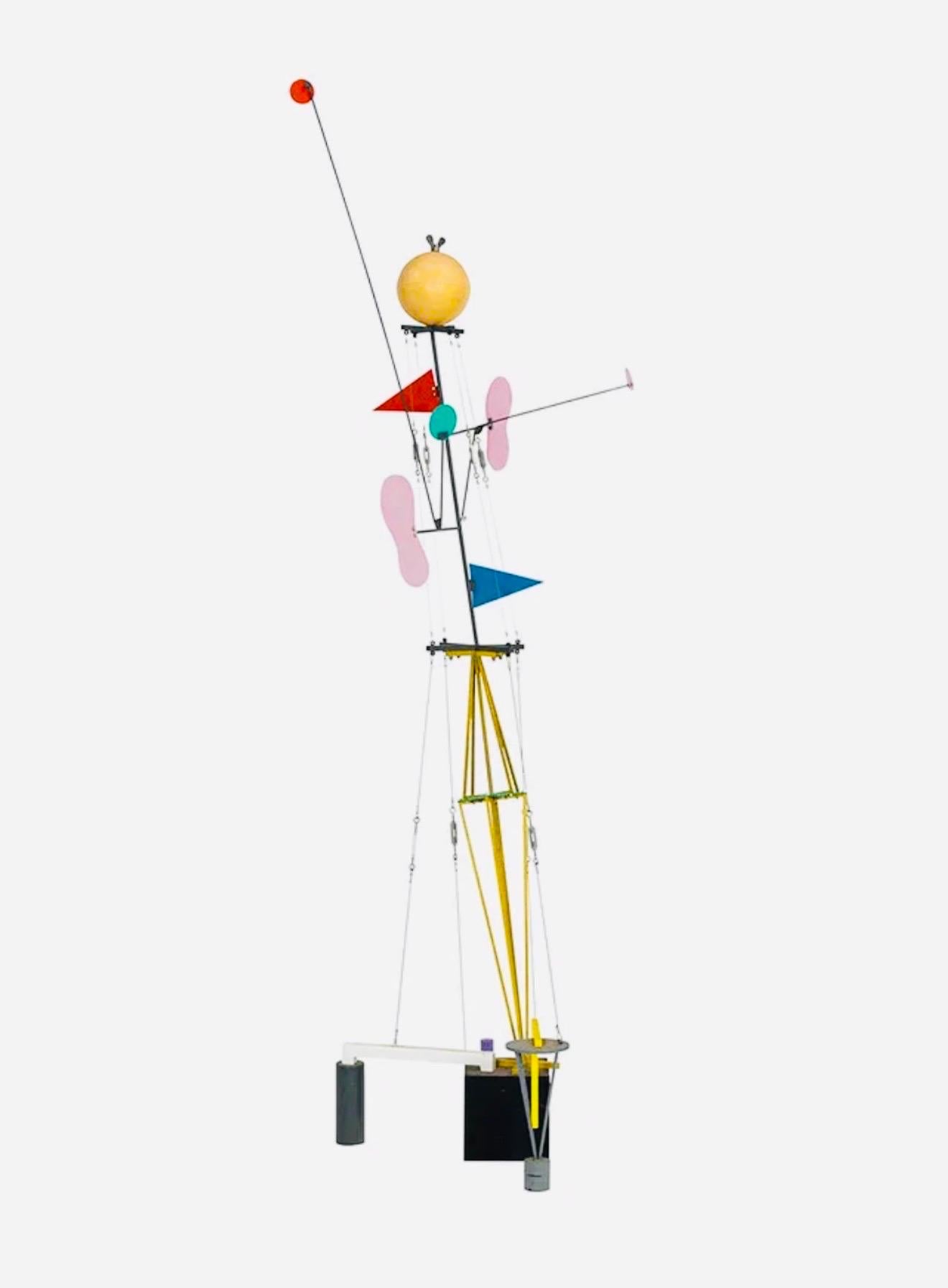 Grande scultura post-modernista di colore Pop Art in metallo Memphis Milano Peter Shire LA