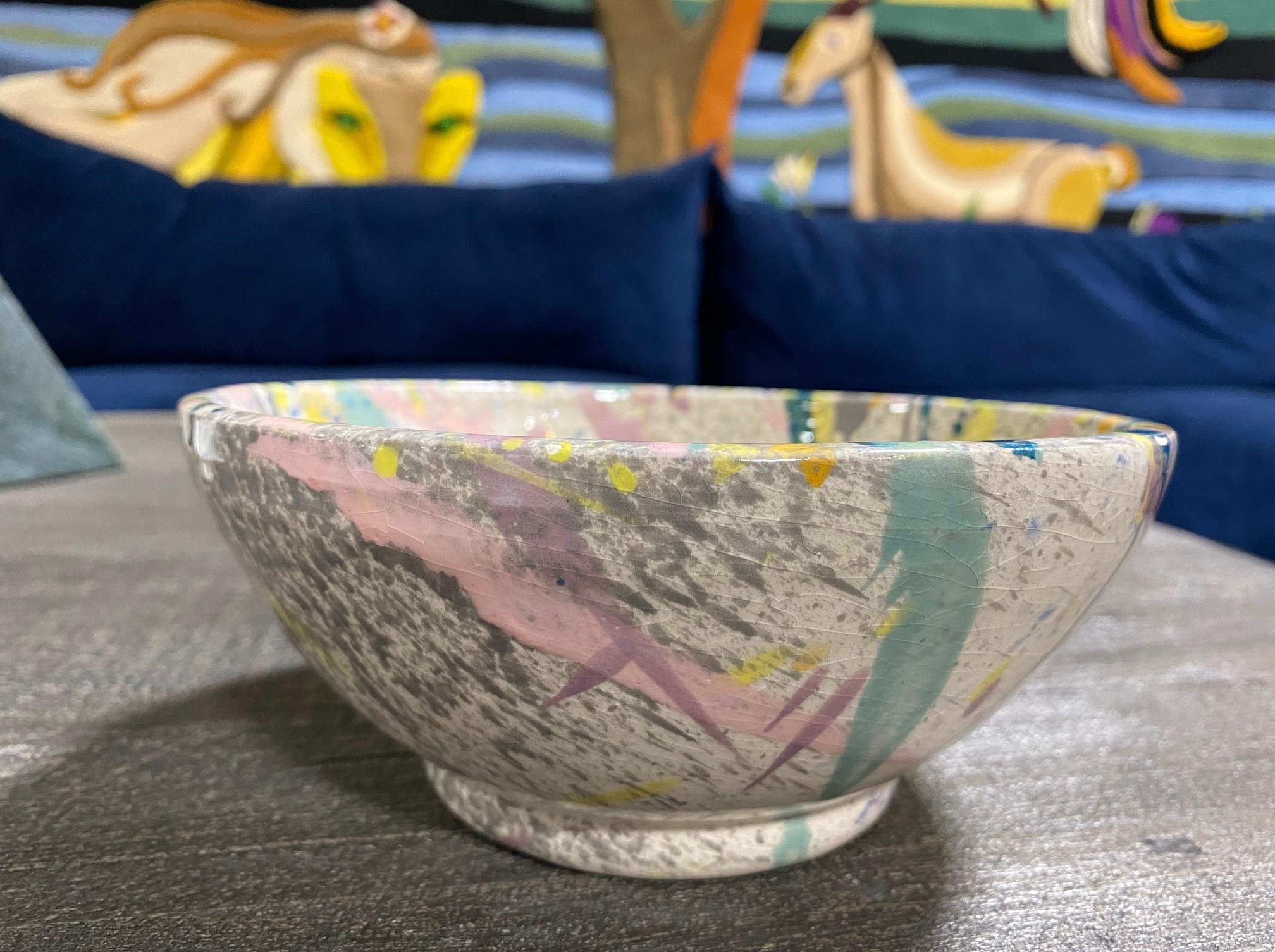 American Peter Shire Signed Ceramic California Exp Studio Pottery Splatter Bowl, 1982 For Sale