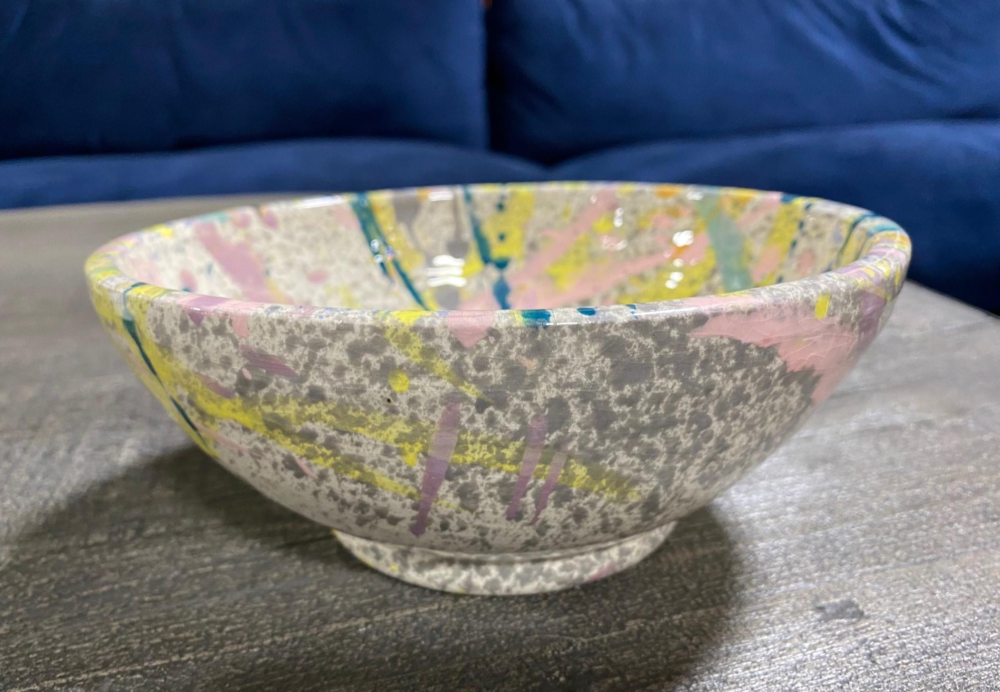 Late 20th Century Peter Shire Signed Ceramic California Exp Studio Pottery Splatter Bowl, 1982 For Sale